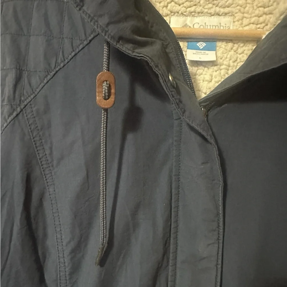 Columbia Women's Sherpa-Lined Hooded Outdoor Parka Cargo Pockets Blue Gray Sz L